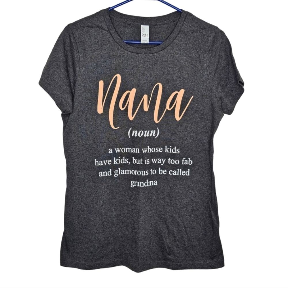 Nana Noun Short Sleeve 100% Cotton Tee Shirt Gray Medium